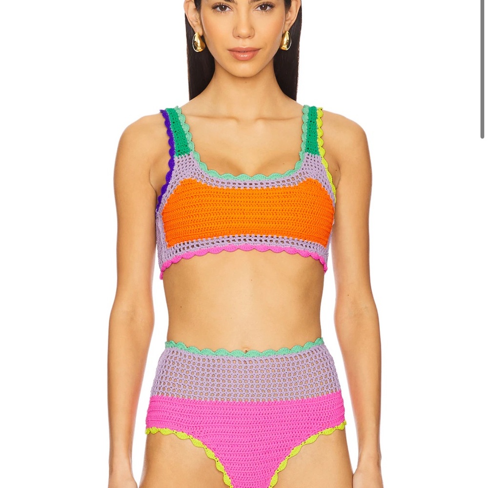 Beach Riot Crochet Colorblock Bikini Top in Orange, Pink, Green, Purple